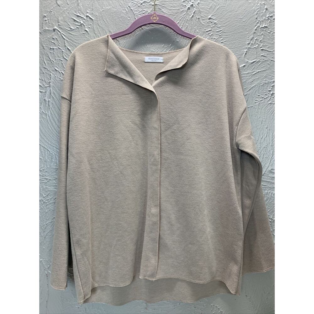 Monologue Sweater Womens Tan Beige V Neck Pullover‎ Lightweight Size Large